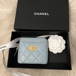 💕SOLD- CHANEL 2.55 Zipped Coin Purse - Light Blue